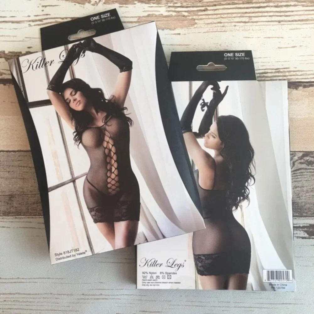 ❤️ Stretch Fishnet Lace Lingerie w Gloves